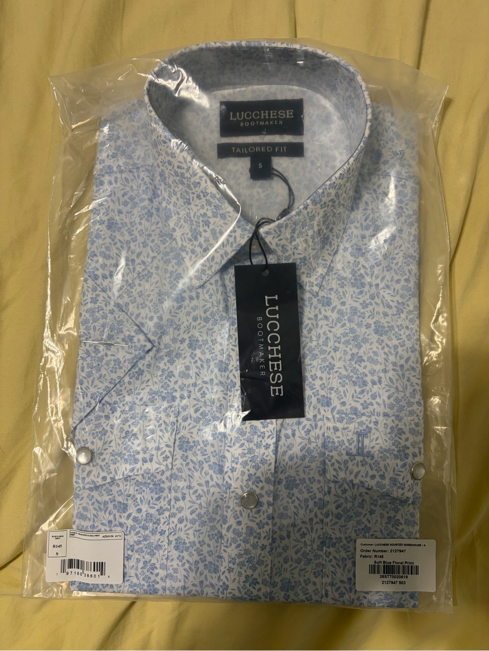 Lucchese Men’s Short-Sleeve Floral Button-Down - Light Blue & White Size XXL